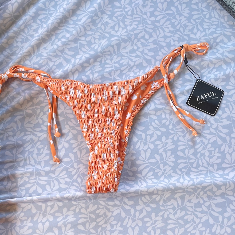 Zaful Vibrant Orange and White Tie-Side Bikini Bottom